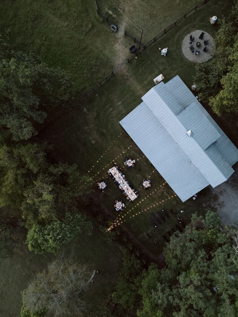 Drone view of Bloomsbury Farm wedding.