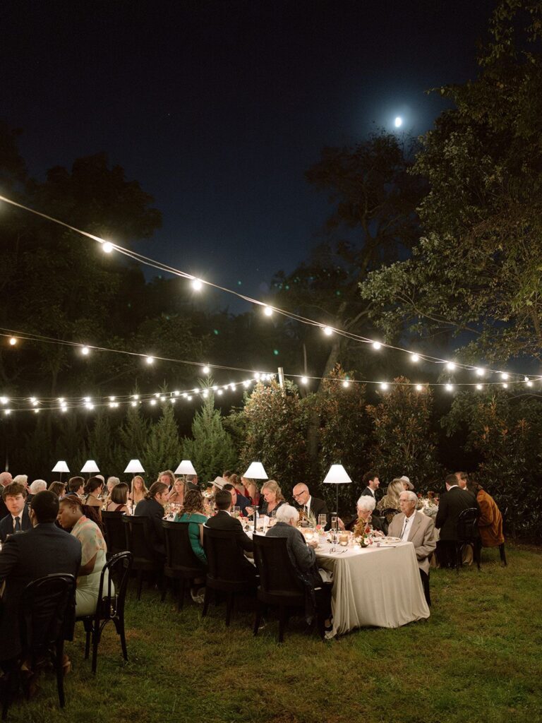 Intimate dinner setting at Bloomsbury Farm wedding.