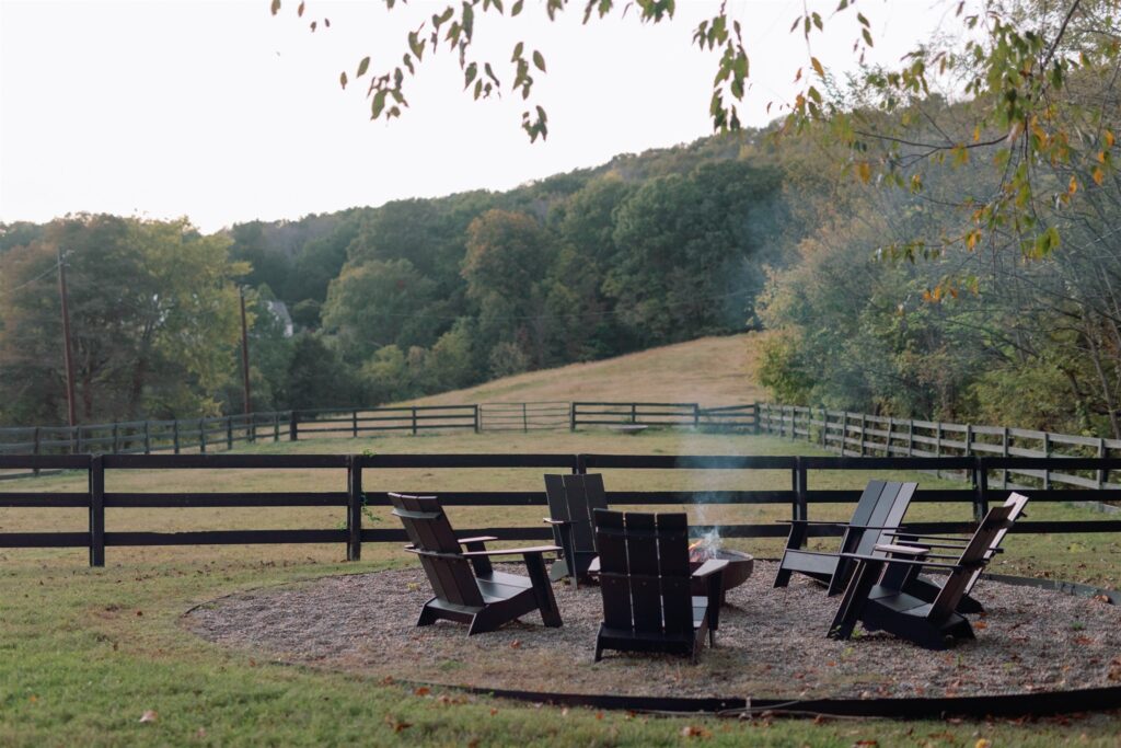 Fire pit at East Tennessee farm wedding venue.