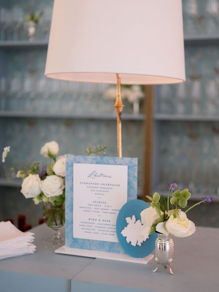 Bar signage at luxury tent wedding in Mississippi.