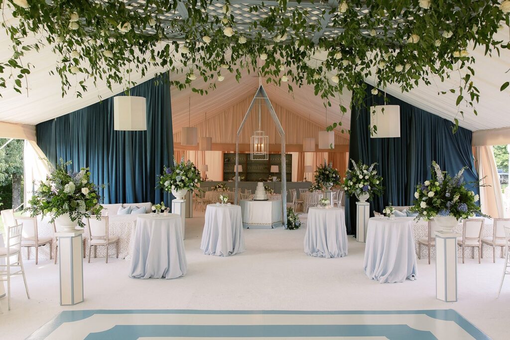 Luxury tent wedding reception design in Mississippi.