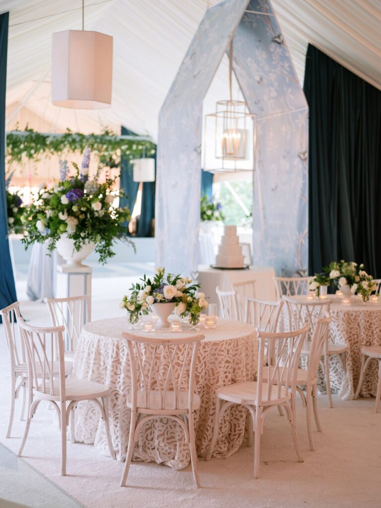 Elegant table design for luxury tent wedding in Oxford MS.